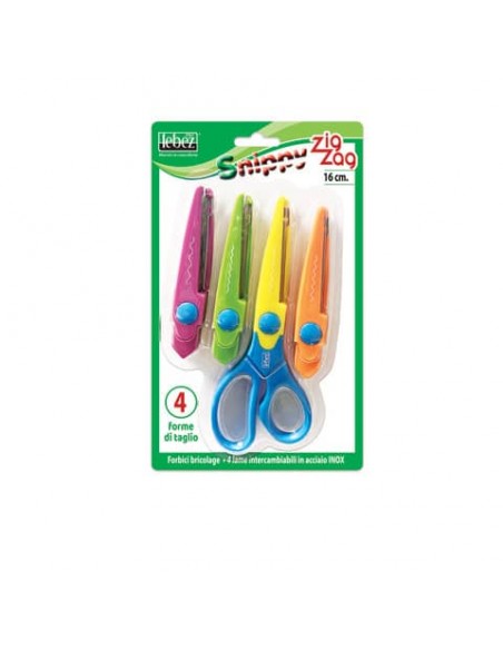 Forbice Lebez Zig-Zag con 4 lame acciaio inox intercambiabili da 16 cm - colori assortiti tenui - 4333L