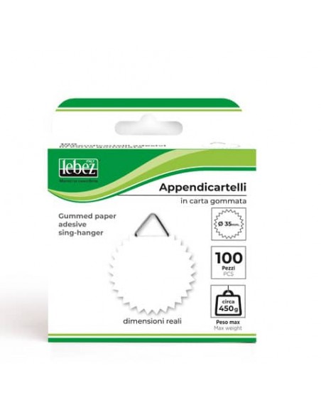 Ganci appendicartelli Lebez in carta gommata Ø 35 mm - conf. 100 pezzi - bianco - 263