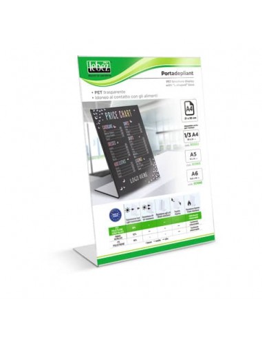 Portadepliant in PET Lebez con base a L formato A4 - 21x30 cm - 80984