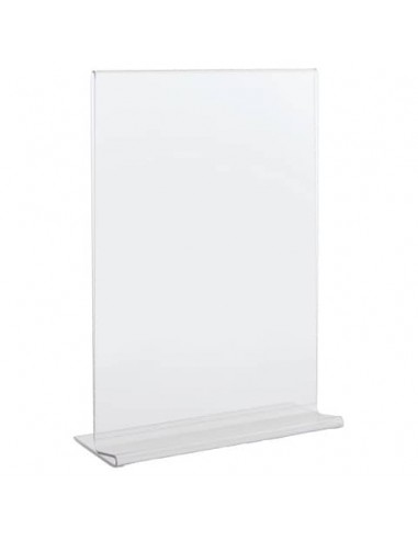 Portadepliant in PET Lebez con base a T formato A5 15x21cm - trasparente - 80995