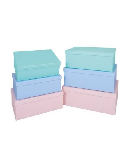Set scatole archivio in cartone Niji - 6 diversi formati assortiti in 3 colori pastello - conf. 6 pezzi - 61802