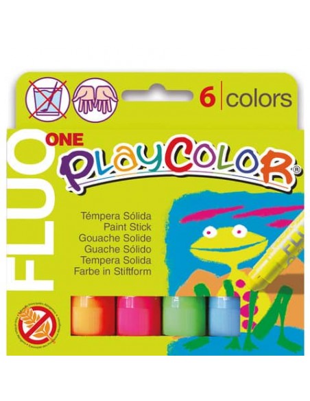 Playcolor tempera solida in stick 6 colori assortiti fluo - 10 gr 10431