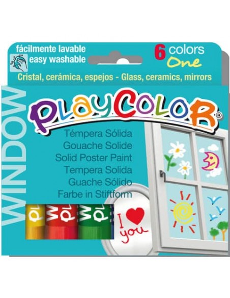 Playcolor tempera solida in stick 6 colori assortiti per vetri- 10 gr 2001