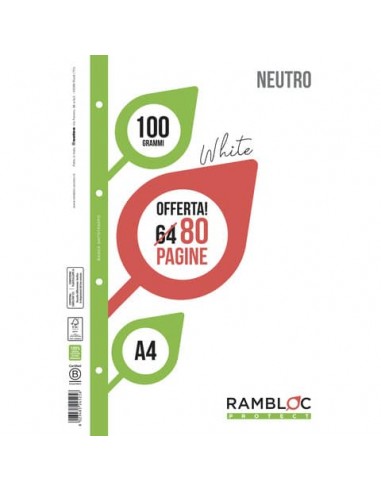Ricambio quaderni ad anelli Rambloc formato A4 -32 ff +8 ff bianco 90524351