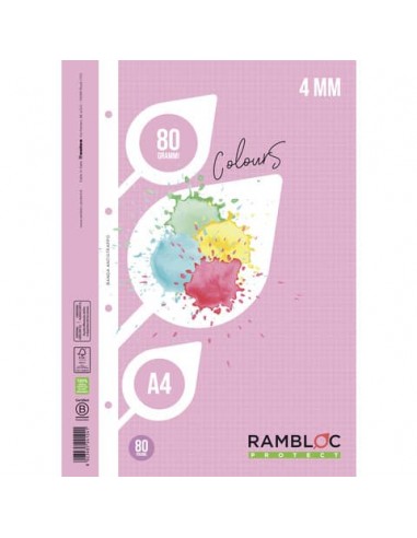Ricambio rinforzato quaderni ad anelli Rambloc formato A4 colore rosa - 4 mm - 90524124