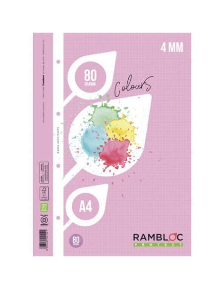 Ricambio rinforzato quaderni ad anelli Rambloc formato A4 colore rosa - 4 mm - 90524124