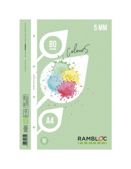 Ricambio rinforzato quaderni ad anelli Rambloc formato A4 colore verde - 5 mm - 90524355