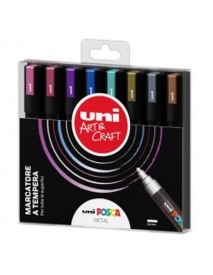 Marcatore Uni Posca punta media 8 colori metal assortiti M PC5MM 8P