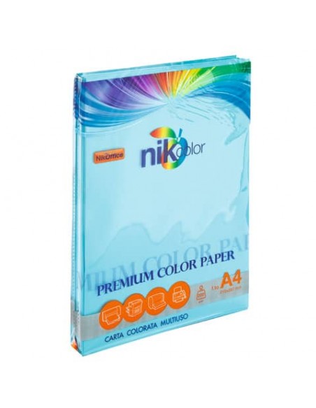 Carta colorata colori pastello formato A4 Nikoffice 5 colori assortiti pastello 200 g - 100 ff - 23NIK095/200