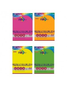Carta colorata fluo formato A4 Nikoffice 4 colori assortiti fluo 160 g - 125 ff - 23NIK123