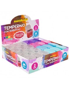 Espositore 24 temperamatite a 2 fori con serbatoio Nikoffice colori pastello assortiti - 12NIK024