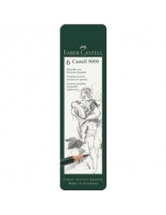 Astuccio in metallo 6 matite Faber-Castell 9000 - gradazioni assortite - 119063