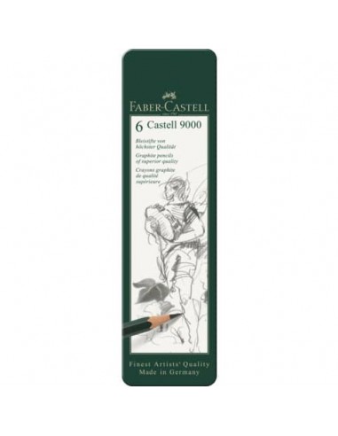 Astuccio in metallo 6 matite Faber-Castell 9000 - gradazioni assortite - 119063