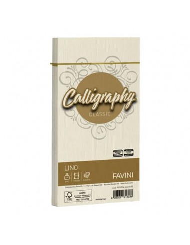 Busta Favini Lino Calligraphy 120 g - formato 11x22 cm - conf. 25 pz - colore avorio - A57Q514