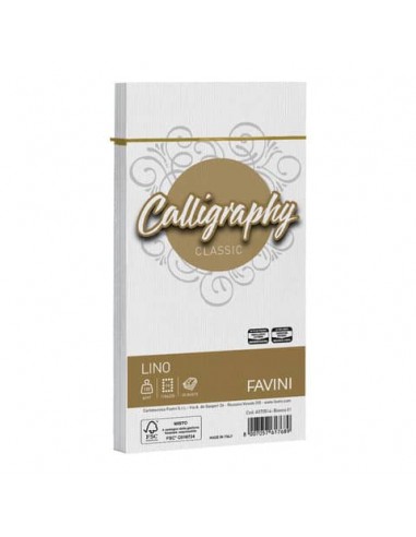 Busta Favini Lino Calligraphy 120 g - formato 11x22 cm - conf. 25 pz - colore bianco - A570514