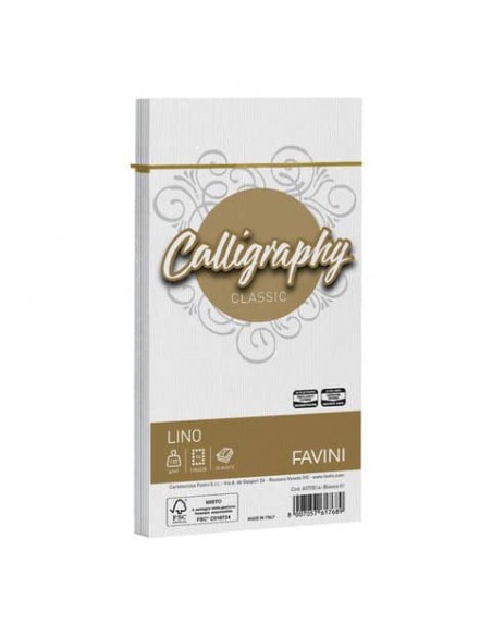 Busta Favini Lino Calligraphy 120 g - formato 11x22 cm - conf. 25 pz - colore bianco - A570514