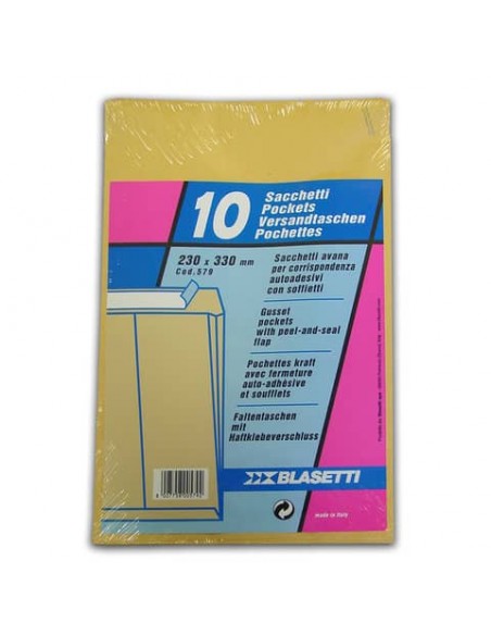 Busta Blasetti a sacco avana con soffietto e strip - conf. 10 pz - 230x330 mm - 579