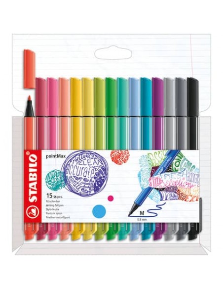 Pennarello Stabilo Point Max fineliner - punta nylon - colori assortiti - astuccio da 15 pezzi - 488/15-02