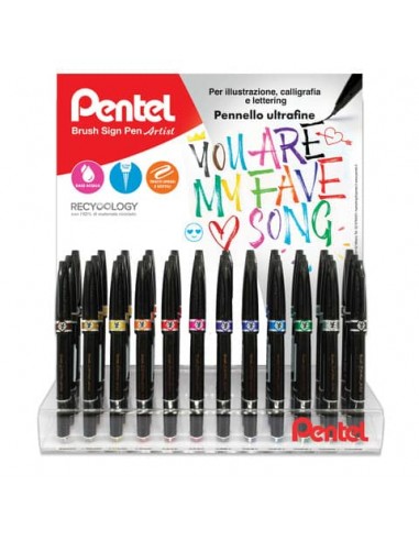 Espositore da banco 48 pennarelli Pentel brush sign pen artist - colori assortiti - 0022152