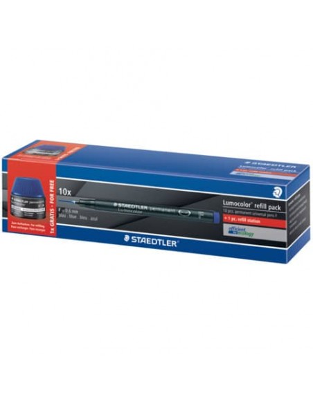 Penna Steadtler Lumocolor più refill - conf. 10 pezzi - colore inchiostro blu 318-3C10P