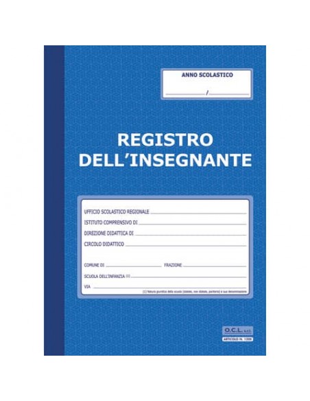 Registro dell'insegnante O.C.L. 36 pagine + foglio registro provvisorio di frequenza 24x33