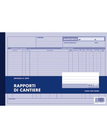 Blocco rapporti cantiere O.C.L. 50 fogli fogli - 0299N