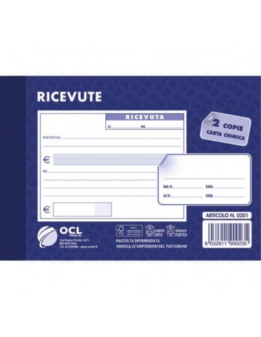 Blocco ricevute generiche O.C.L. formato 15x10 cm 50x2 copie - 0201N