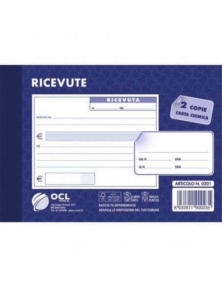 Blocco ricevute generiche O.C.L. formato 15x10 cm 50x2 copie - 0201N