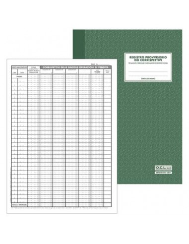 Registro provvisorio dei corrispettivi per mancato funzionamento registratore di cassa O.C.L. 21x29