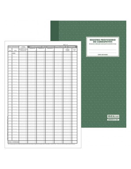 Registro provvisorio dei corrispettivi per mancato funzionamento registratore di cassa O.C.L. 21x29