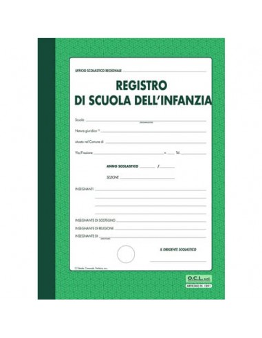 Registro scuola dell'infanzia 40 pagine per 30 alunni O.C.L. verde - 1201