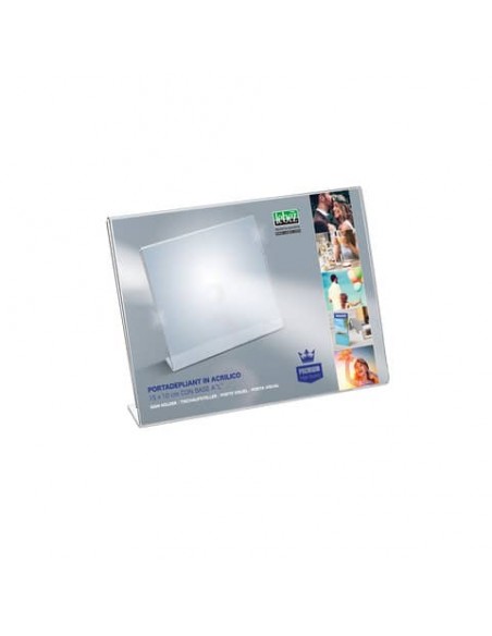 Portadepliant in acrilico con base a L Lebez formato 15x10 cm - orizzontale - trasparente - 7041