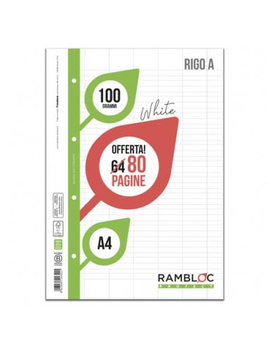 Ricambi rinforzati Rambloc per quaderni ad anelli A4 - 100 g - 32 ff +8 ff omaggio - 0A - 90524322