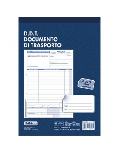 Blocco DDT Mittente/Destinatario/Vettore O.C.L. 33x3 copie 210x300 mm - 0113