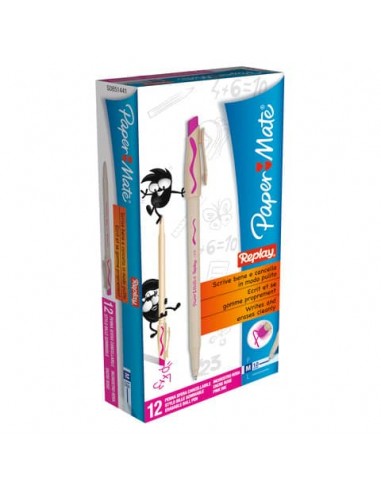 Penna a sfera cancellabile Paper Mate Replay in conf. da 12 penne rosa S0851441