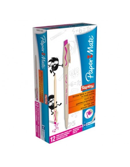 Penna a sfera cancellabile Paper Mate Replay in conf. da 12 penne rosa S0851441