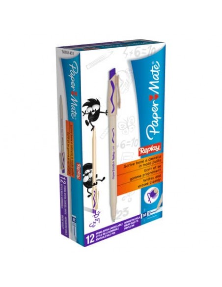 Penna a sfera cancellabile Paper Mate Replay in conf. da 12 penne violetto S0851431