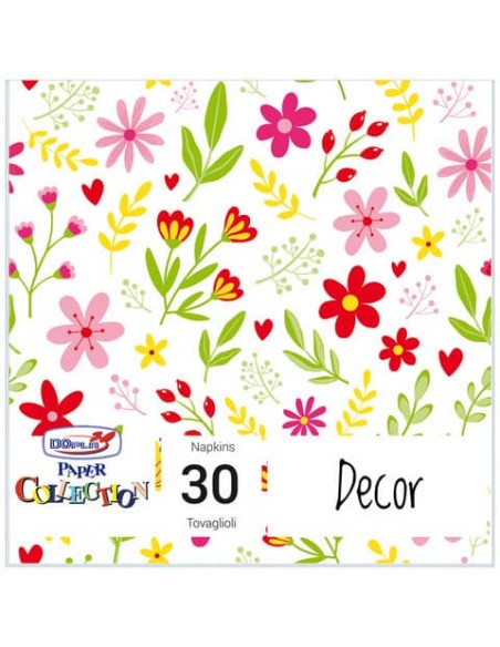 Tovaglioli in pura cellulosa 33x33 cm - 3 veli - conf. 30 pz - flowers 18427
