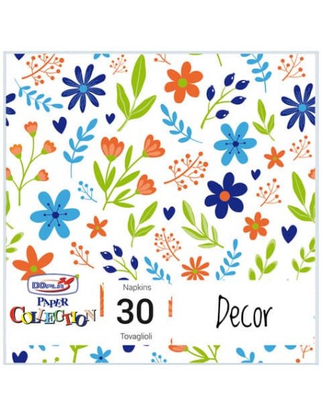 Tovaglioli in pura cellulosa 33x33 cm - 3 veli - conf. 30 pz - blue flowers 18428