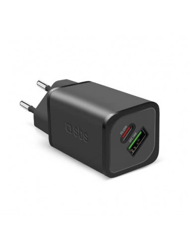 Caricatore da parete SBS GaN 65W 1xType C PD 65W+ 1xUSB AFC 18W  - GaN. Split 45W +18W - nero - TETRGANUSBCPD65W