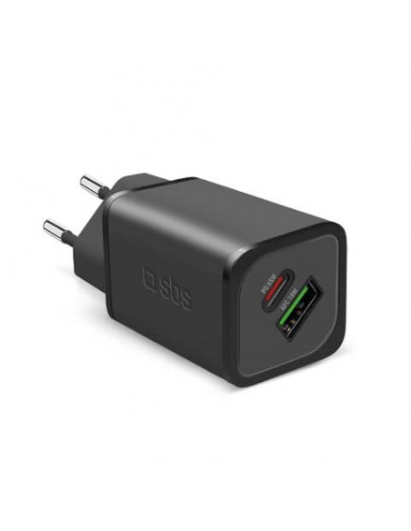 Caricatore da parete SBS GaN 65W 1xType C PD 65W+ 1xUSB AFC 18W  - GaN. Split 45W +18W - nero - TETRGANUSBCPD65W