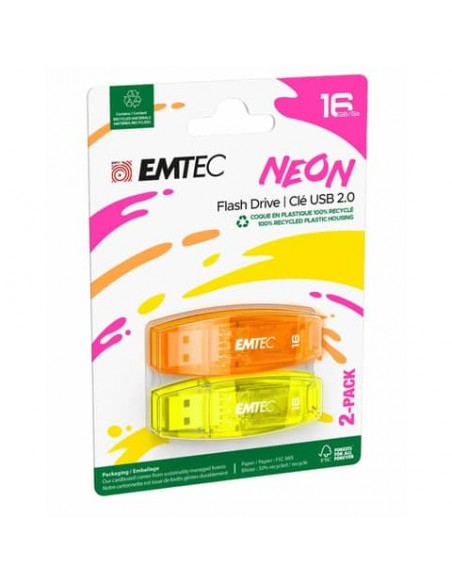 USB 2.0 Emtec C410 P2 Neon 16 GB  ECMMD16GC410P2NEO
