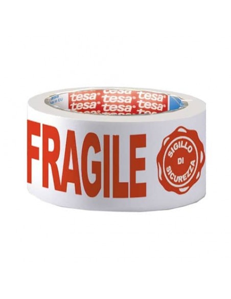 Nastro stampato trasparente Tesa con scritta ''Fragile + Sigillo garanzia'' - 66 m x 50 mm - 07024-00018-03