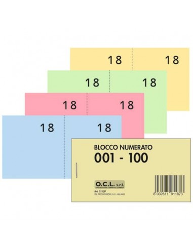 Blocchi lotteria Madre/Figlia O.C.L. - serie numerata da 1 a 100 - 4 colori assortiti - conf. 40 pz - 0212P