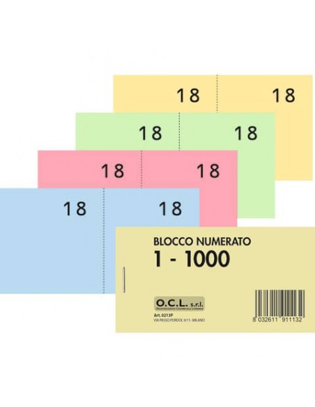 Blocchi lotteria Madre/Figlia O.C.L. - serie numerata da 1 a 1000 - 4 colori assortiti - conf. 40 pezzi - 0213P