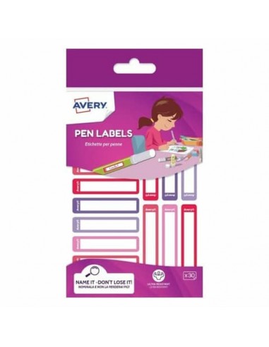 Etichette per penne e matite Avery 50x10 mm - rosa/viola - conf. 30 pezzi - RESMI30F-UK