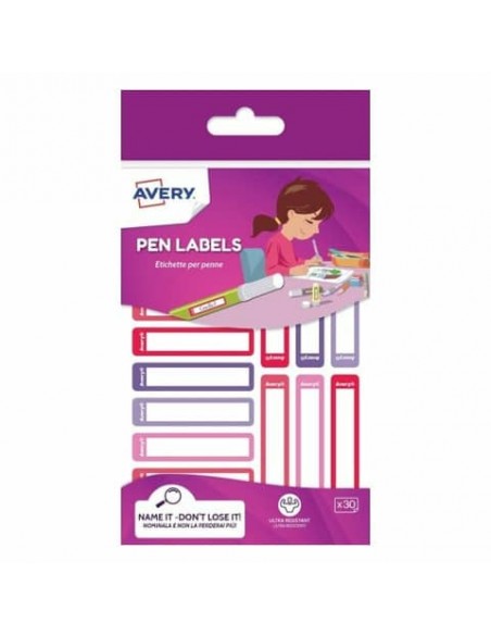 Etichette per penne e matite Avery 50x10 mm - rosa/viola - conf. 30 pezzi - RESMI30F-UK