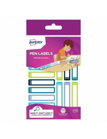 Etichette per penne e matite Avery 50x10 mm - blu/verde - conf. 30 pezzi - RESMI30G-UK