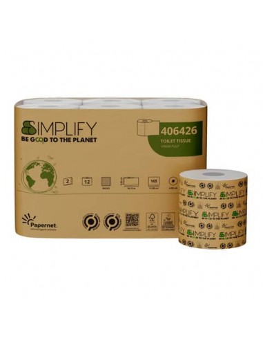 Carta igienica Simplify in pura cellulosa 2 veli conf. 12 pz bianco 406426
