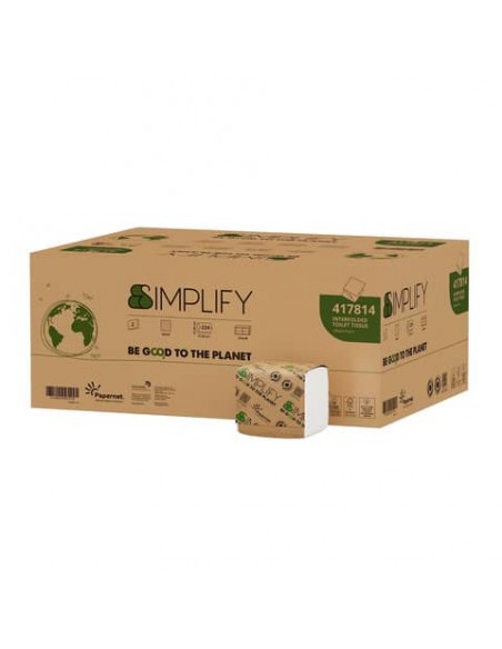 Carta igienica Simplify interfogliata in pura cellulosa 2 veli conf. 40 pz da 224 fogli bianco - 417814